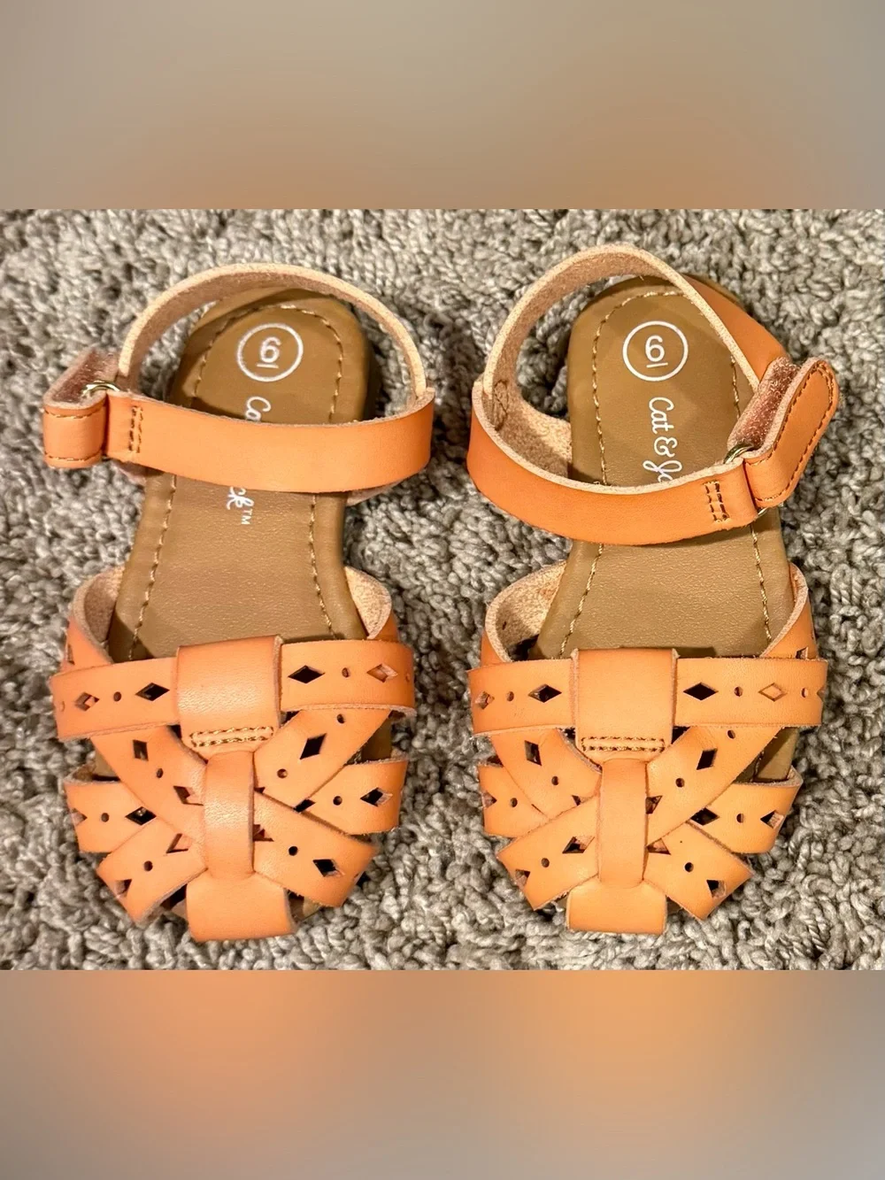 Cat & Jack Girls Size 6 Peach Coral Woven Strap Sandals